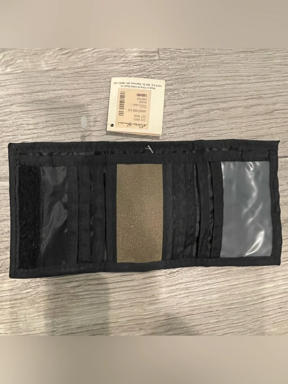 Eddie Bauer Nylon Hook & Loop Closure Wallet Brown Tan Black Trim NWT